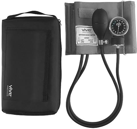 Vive Precision Aneroid Sphygmomanometer Manual Blood Pressure Cuff with Case - BP Kit Monitor for Adults, Nurses - One Hand, One Tube Upper Arm Cuff Machine - BPM Meter Device for Professionals