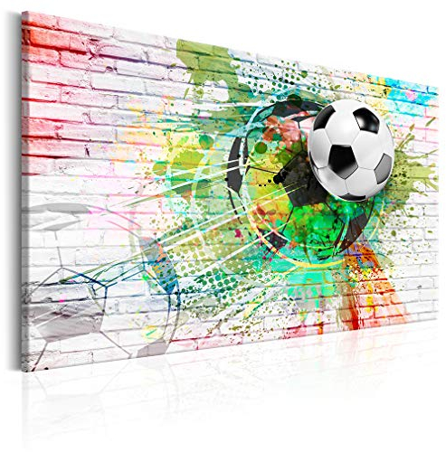 decomonkey Bilder Fußball 90x60 cm 1 Teilig Leinwandbilder Bild auf Leinwand Wandbild Kunstdruck Wanddeko Wand Wohnzimmer Wanddekoration Deko Sport Ziegel bunt Ball Kinder Kinderzimmer