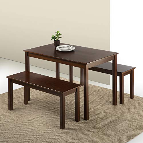 ZINUS Juliet 114 cm großer Esstisch aus Holz mit 2 Bänken | Massivholz im Farbton Espresso, 3-teiliges Set | Einfache Montage
