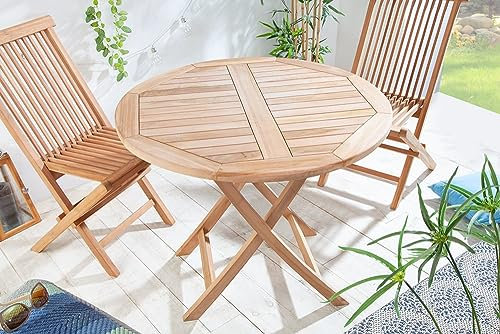 LEBENSwohnART Teak Esstisch KURSI Gartentisch Klapptisch Terrasse Balkon ca. D100cm