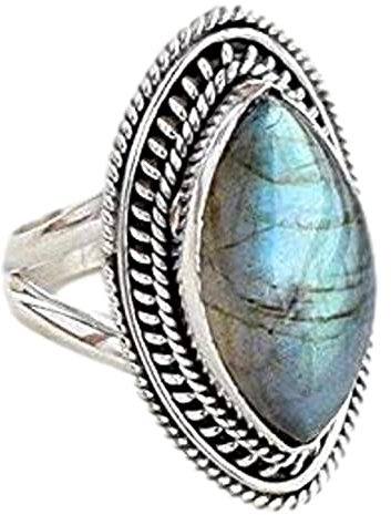 Bague en labradorite artisanale Navya, bague de promesse en argent sterling massif 925 faite à la main en labradorite pour femme, pierre précieuse marquise naturelle, tailles de bague 44 à 64