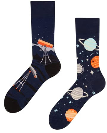 Dedoles Socken Unisex Damen Herren & Kinder Baumwolle viele lustige Designs 1 Paar Geschenk links rechts verschieden, Farbe Schwarz, Motiv Kosmos, Gr. 39-42