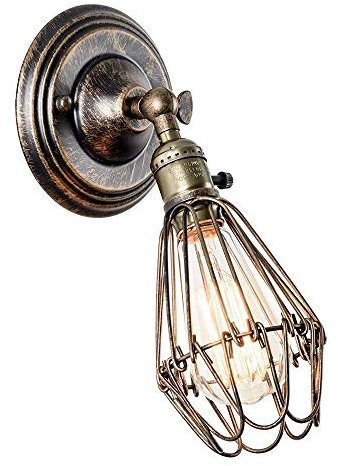 GLADFRESIT Vintage Wall Light, Industrial Lighting Adjustable Socket Rustic Sconces Wire Metal Cage Wall Lamp Indoor Home Retro Lights Fixture (Single Lamp-Base Painted) (Oil Bronze, Switch)