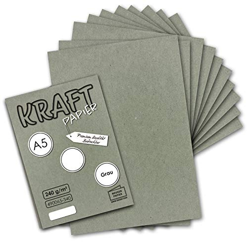 75x Vintage Kraftpapier in Grau - DIN A5-21 x 14,8 cm - nachhaltiges natur-graues Recycling-Papier, ökologisch Bastel-Karton Einzel-Karte - NEUSER PAPIER