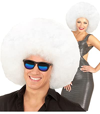 Horror-Shop Riesige Afro Perücke Weiß als Kostümzubehör für Karneval und Mottoparties