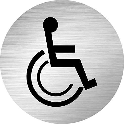 JINTORA Stickers - Autocollant - Adhésif de Porte - Toilettes Handicapés - Aspect Plaque Aluminium Brossé - 80mm