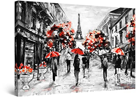 Startonight Impression sur Toile Paris Noir et Blanc Rouge - Tableau Abstrait - Decoration Murale Salon Moderne - Image sur Toile - 60 x 90 cm Idée Cadeau Élégante et Originale Effet Lumineux Nocturne