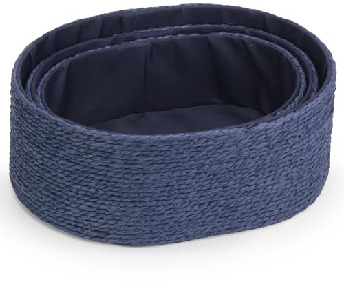 EHC Storage Baskets Woven set of 3, Storage Boxes for shelves Organiser, Navy Blue