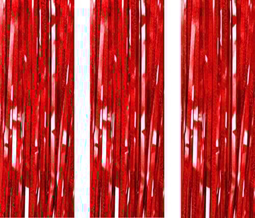 AILEXI 3 Pack 3.2ft*8.2ft Metallic Tinsel Curtains Foil Fringe Shimmer Streamers Curtain Door Window Decoration for Party Supplies - Laser Red