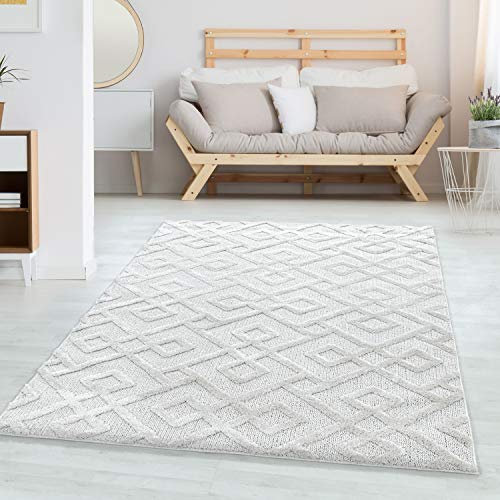 Carpettex Hochflor Teppich Wohnzimmer 3D Optik Hoch-Tief Effekt Geometrisch Design Flur Teppich Läufer Creme 60 x 110 cm - Flauschiger Teppich Schlafzimmer Skandinavische Stil Extra Weich Küchenläufer