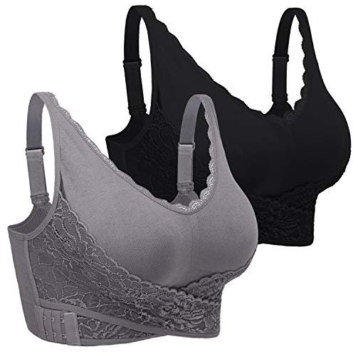 iClosam Sport BH Damen Ohne Bügel Bustier Spitzen für Frauen Bra Mit Polstern Atmungsaktiv Bügelloser BH Front Closure Push Up Bequem Bustiers BH Gepolstert L-3XL