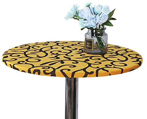 Cozomiz Geometrisch Elastische Tischdecke Gartentischdecke Rundtischdecke wasserdichte rutschfeste Abwischbar Schmutzabweisend Tischdecke Gelb 60cm Runde Enge Passform