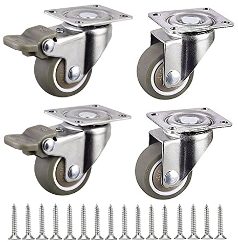 JZK Ruedas giratorias pequeñas de 4 x 1 pulgada con frenos y tornillos, capacidad de peso de 100 kg, ruedas de goma con cerraduras, ruedas para carrito de cocina, muebles pequeños, suelos de madera