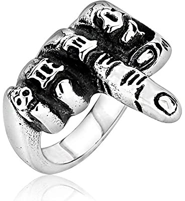BlackAmazement 316L Edelstahl Ring gestreckter Mittelfinger gehobener Finger Silber Biker Punk Damen Herren (57 (18.1))