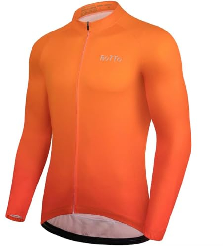 ROTTO Cycling Jersey Mens Bike Shirt Long Sleeve Cycle Top with Pockets Gradient Color Series