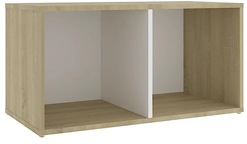 vidaXL TV Schrank mit 2 Fächern Lowboard TV Möbel Tisch Board Sideboard Fernsehtisch Fernsehschrank HiFi-Schrank Weiß Sonoma-Eiche 72x35x36,5cm Holzwerkstoff