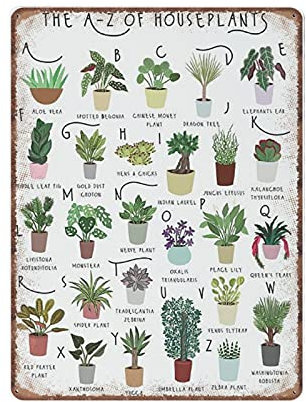 A-z of Houseplants, Plant Poster, House Plants Print, Alphabet Print, Types of House Plant, Retro Funny Metal Sign Vintage Poster Wall Art for Kitchen Garden Bathroom Farm Home Decor, 30x40 cm