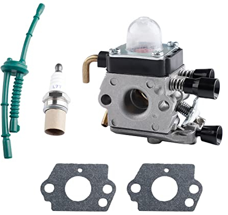 CYWVYNYT Vergaser für Stihl FS38 FS45 FS46 FS55 FS74 FS75 FS80 FS85 HL45 HL75 HS70 HS74 Motorsense Unkrautbürste Kraftstofftreiber Kit Kerzensatz MEHRWEG VERPACKUNG (5-teiliges Set)