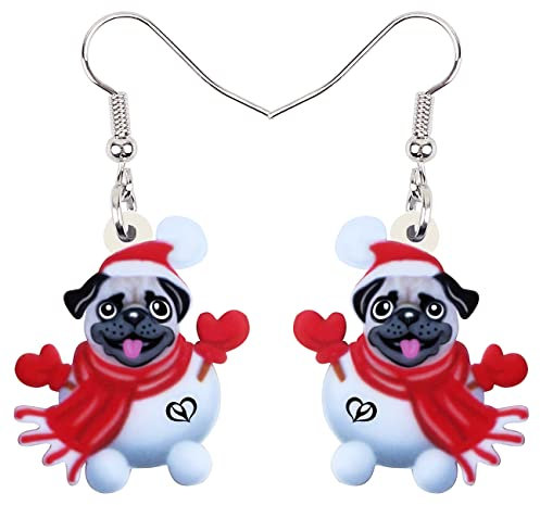 Niedliche Ohrringe Weihnachten Mops Hund Baumelnder Schmuck für Mädchen und Damen Geschenk Charm (Mops B)