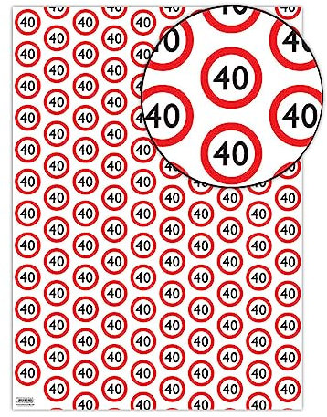 Brainbox Candy - 2 Bögen lustiges Geschenkpapier zum 40. Geburtstag – Warnschild-Verpackung – vierzig Geschenkpapier für Sie und Ihn, Männer, Frauen, zum 40. Geburtstag – gefaltete Qualitätsfolie