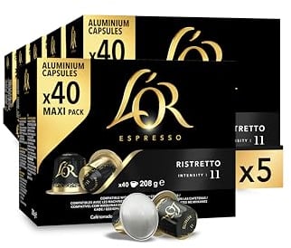 L'or Espresso Cápsulas de Café Ristretto | Intensidad 11 | 200 Cápsulas Compatibles Nespresso