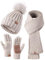 Winter-Set für Damen mit Mütze, Schal und Handschuhen, Mütze mit Bommel, langer Schal, Touchscreen-Handschuhe, 3-in-1-Set, Haferflocken (Oatmeal), Einheitsgröße