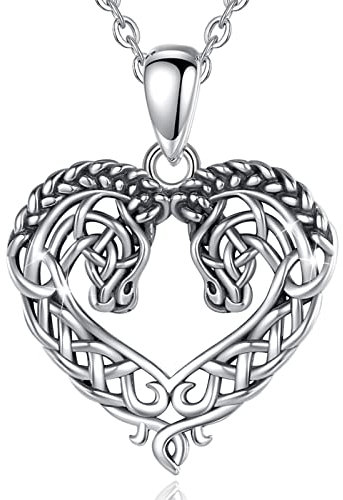 EUDORA Harmony Ball Collier Cheval en Argent Sterling pour Femme, Noeud Celtique Viking Coeur Animal Pendentif Bijoux Cadeau d'anniversaire pour Filles Femme Sœur Amis, Chaîne en Argent de 18 Pouces