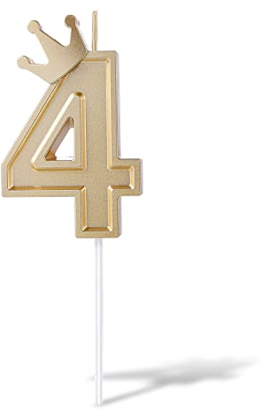 TOYMIS 7,6 cm Kerzen Geburtstag Nummer, Zahlen Geburtstagskerzen Number Candle 3D Kuchen Kerzen Zahl für Geburtstagstorten Jubiläen Hochzeitsfeiern Besondere Anlässe (Gold, 4)