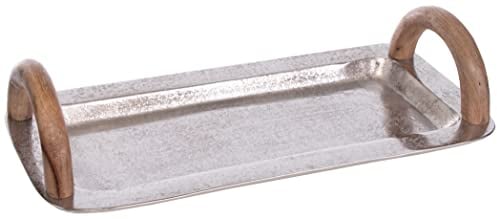 Brandsseller Bandeja para servir con asas de madera, aprox. 40 x 20 cm, bandeja rectangular de aluminio de madera decorativa
