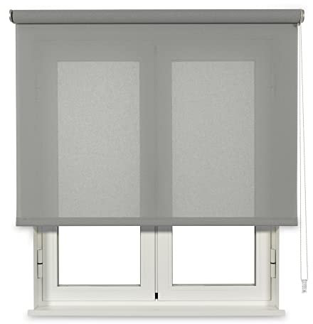 VIEWTEX Tenda a Rullo traslucida Cotone (Cotone Riciclato) Grigio 200 X 250cm - Made in Europe - 5 Anni di Garanzia