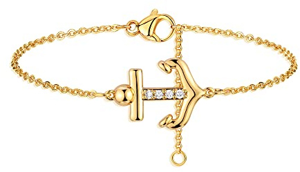 LOYATA Gold Link Charm Bracelet 14K Gold Plated Bracelet Dainty Sideway Anchor Chain Bracelet Jewelry Gift for Women