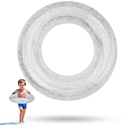 Pailletten Schwimmring Transparent Schwimmring Pool Schwimmer Gummischwimmrohr Wasser Pool Spielzeug Regenbogen Schwimmen Schwimmer für Sommer Pool Strand Party Kinder Erwachsene (Transparent, S)