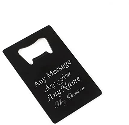 Personalised Engraved Black Stainless Steel Card Bottle Opener, Any Message Design, Pocket Wallet Portable Bottle Opener, Fathers Day Gift, Gift for Him, Home Bar, Engraved in The UK