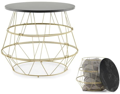 COSTWAY Beistelltisch rund, Couchtisch Marmor Optik, mit Abnehmbarer Tischplatte, Wohnzimmertisch mit goldenem Metallrahmen, modern, 40 x 40 x 38 cm