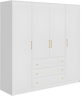 Vente-unique-Kleiderschrank mit 4 Türen & 3 Schubladen - 196 cm - Weiß - Lizandro