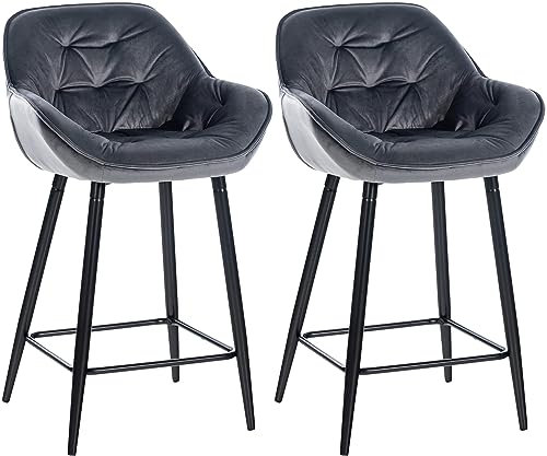 CLP 2er Set Barhocker Gibson Samt I Sitzhöhe 76 cm I Tresenstühle Mit Fußstütze, Farbe:dunkelgrau