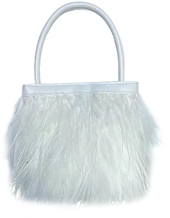MOISTRI Frauen Straußenfeder Geldbörse Tragetasche Flauschige Geldbörse Clutch Feder Abend Handtasche Geldbörsen und Clutches für Hochzeitsfeier Weiß