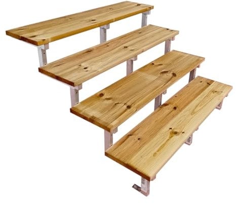 Holztreppe mit Stahl Treppenwangen im Set, 2 bis 5 Stufen, Gartentreppe, druckimprägniertes KDI Holz (4 Stufen, 120 cm)