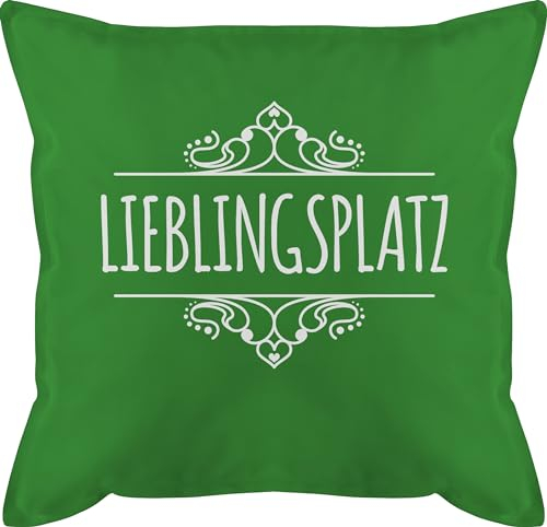 Kissen 50x50 - Statement - Lieblingsplatz mit Ornament - weiß - 50 x 50 cm - Grün - outdoor statement-kissen statements schmusekissen spruch kopfkissen schwarz sprüche sofakissen schriftzug bezug