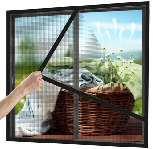 Fliegengitter Fenster, Fliegenvorhang Moskitonetz, Faltbar, Auto Schließen Luft kann frei strömen, für Fenster Patio, Schwarz, 140x200cm