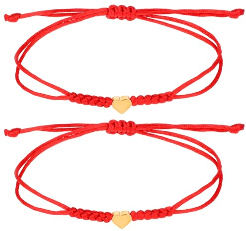 2 Stück Rotes Armband Damen Geflochtenes Glücksarmband Gold Herz Schutz Armband Verstellbares Geflochtenes Armband Freundschaftsarmband für Männer Frauen Paare