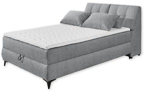 Stella Trading Atlantis 6 Boxbett 140x200 in Grau - Bequemes Doppelbett mit Bettkasten und Kaltschaum Topper - 145 x 102 x 240 cm (B/H/T)