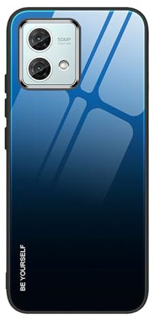 ILING Case for Motorola Moto G84 5G, Ultra Thin Elegant Gradient Color Anti-scratch Hard Tempered Glass Back Cover + Soft Fit with Silicone TPU Border Shockproof Case (Elegant blue)