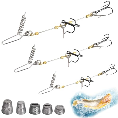 Shallow Rig Stinger Haken 3 Stück mit Vorfach System und 5 g 7 g 10 g 15 g 20 g Wechselbaren Gewichten für Gummifische mit Jigkopf für Köder der Größen 10, 13, 18cm