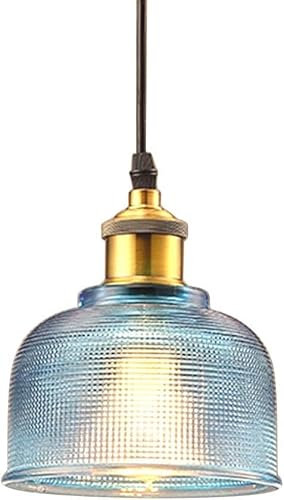 TOHMLAPE Modern Glas Hängeleuchte Industrielle Vintage LED Pendelleuchte Hängelampe Φ 15cm für Wohnzimmer Esszimmer Restaurant Keller Untergeschoss,Blau