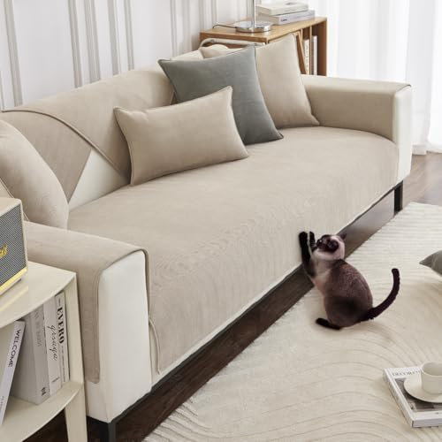 DUJUIKE Sofa Überzug 1/2/3/4 Sitzer, Chenille Sofaüberwurf, Ecksofabezug, L-Form Sofabezug, Katzensofa-Schutz, Knitter- und Kratzfest, Waschbar, rutschfest für U Form Sektionssofa(Weiß,70x160cm)