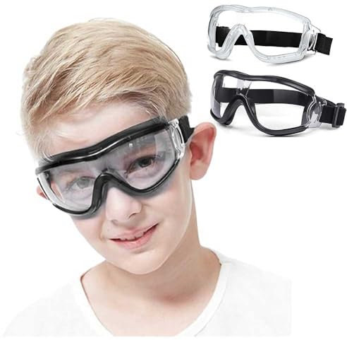 MOVNUOCA Schutzbrille Kinder für Nerf Spielen Stoßfest Gläser Beschlagfrei Verstellbarer Riemen Passform für 5-12 Jahre,Perfekt für Labor, Radfahren, Skifahren, Bergsteigen (Weiß+Schwarz)