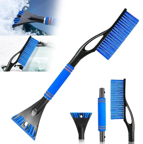 LGZIN Eiskratzer Auto mit Besen, 2 in 1 Auto Reinigungsbürste Eiskratzerm, Abnehmbarer Eisschaber mit Schaumstoffgriff, Schnee Auto Besen, Eiskratzer Schneebesen für PKW LKW SUV (Blau)