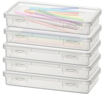 KeaJuidy 5 Pièces Boite de Rangement en Plastique pour Crayon 19x9,5x3 cm Trousse Organisateur Empilable avec couvercle à pression pour Ranger Crayons, Pinceaux et Fournitures Scolaires