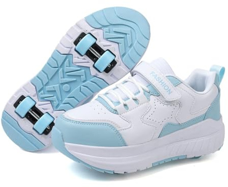 Scarpe con Rotelle Bambina, Hiseng Scarpe con Rotelle Bambino Sportive Scarpe da Skateboard Skateboard Sneakers Outdoor Multisport Scarpe da Ginnastica da Pattini per Ragazze Ragazzi Rosa Azzurro Nero